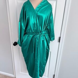 Vintage Marie Ellyse Emerald Green Satin Kimono Robe M